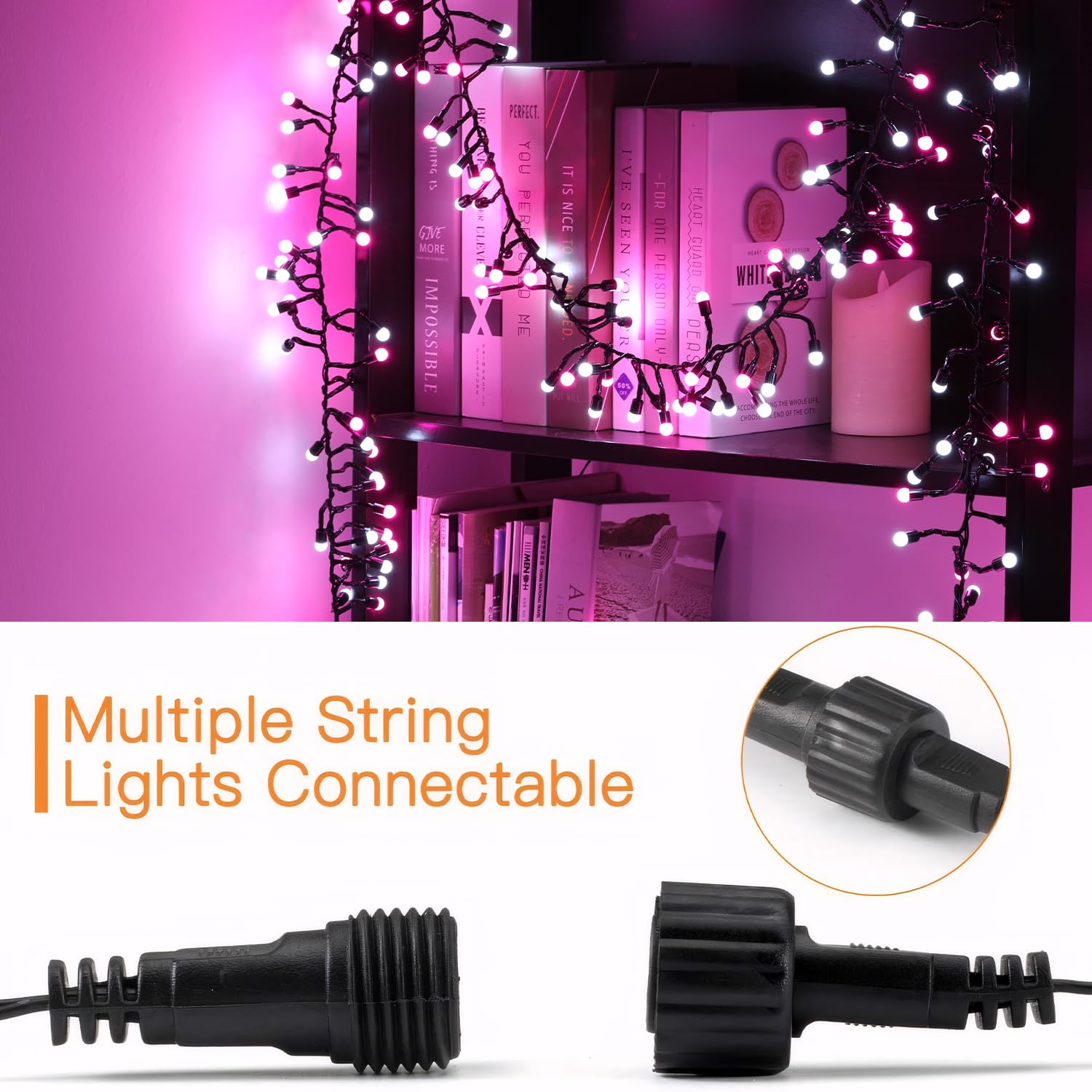 Quntis 13FT Cluster Christmas Lights, 400 LEDs – Pink & White, 8 Twinkle Modes for Holiday Decor