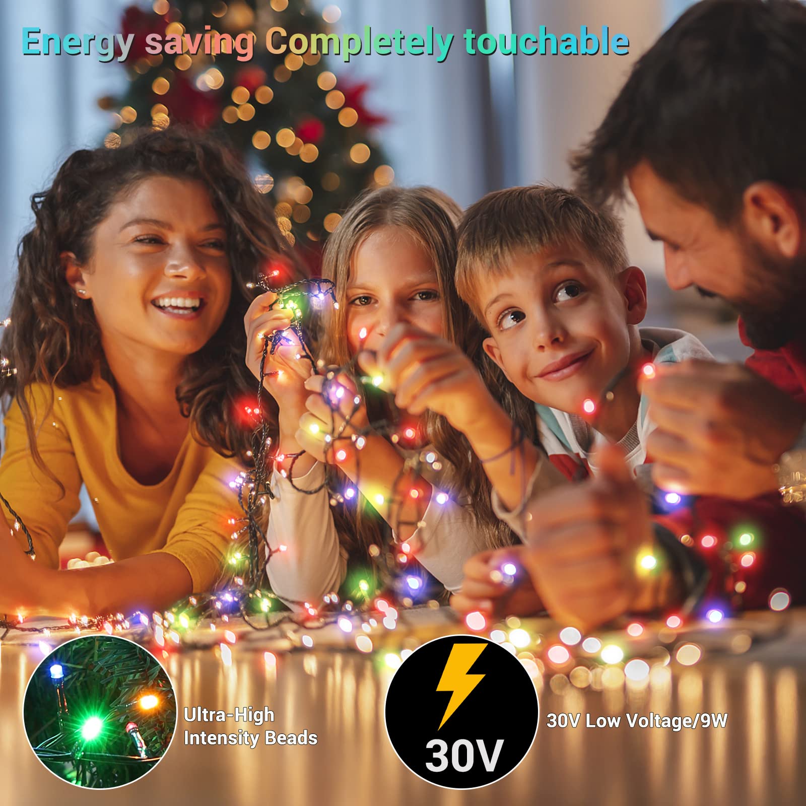 Quntis Christmas Cluster Tree Lights – Multicolor, 8 Modes Plug-In, 2 Sizes for Holiday & Xmas Decor