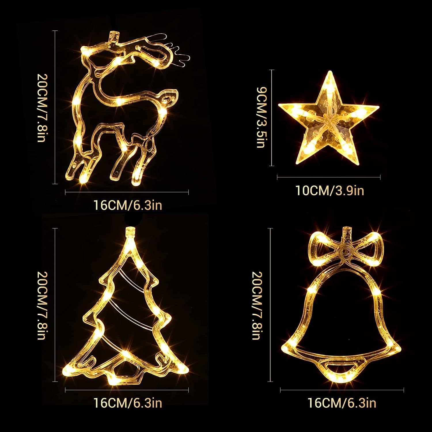 Quntis أضواء ستارة عيد الميلاد LED 138 – 7.5 قدم قابلة للتوصيل على شكل نجوم، وغزلان، وأجراس عيد الميلاد مع 8 أوضاع وميض