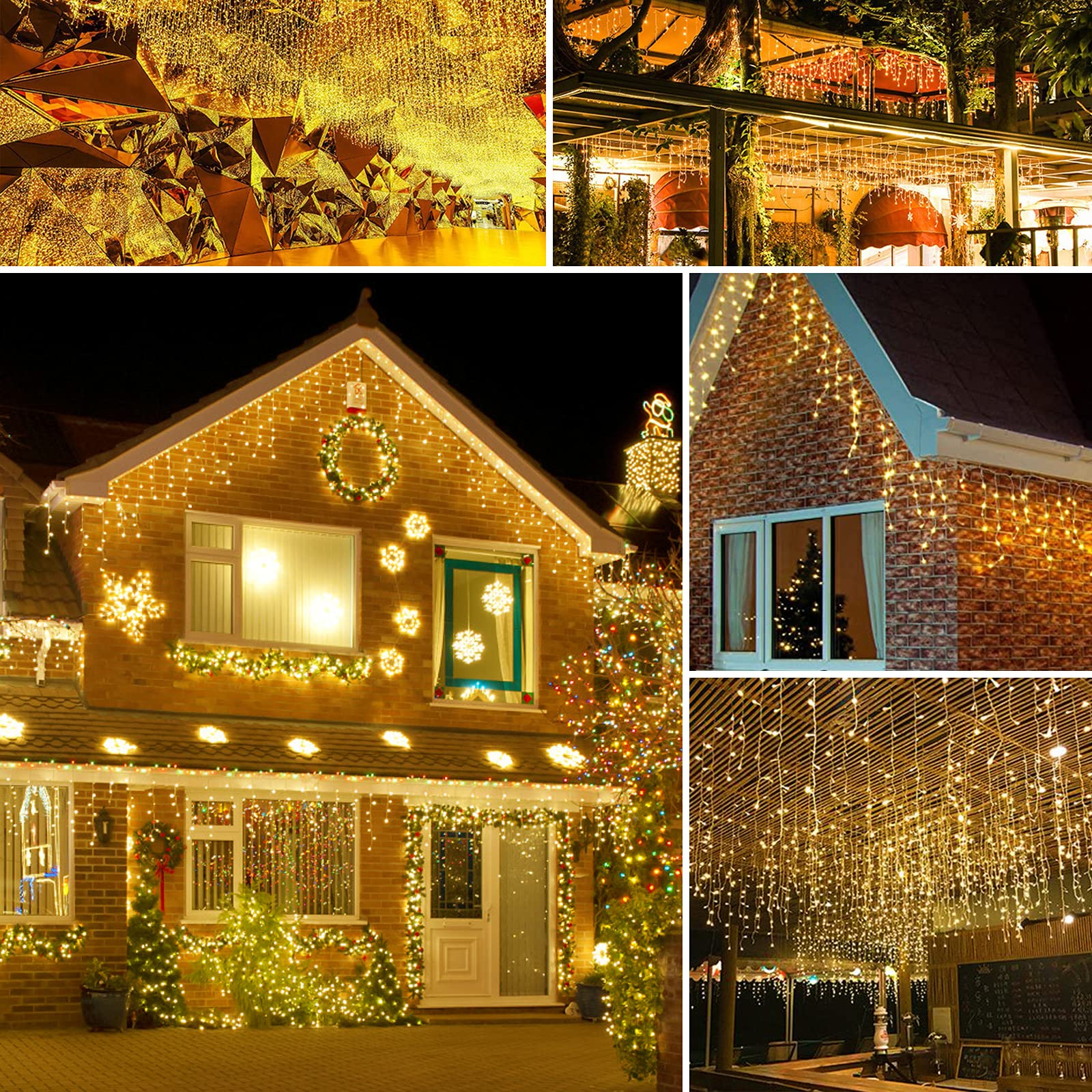 Quntis 400 LED 32FT Vorhanglichter – 80 Tropfen Eiszapfen & Kristallkugel, 2 Modi für Feiertags- & Weihnachtsdekoration