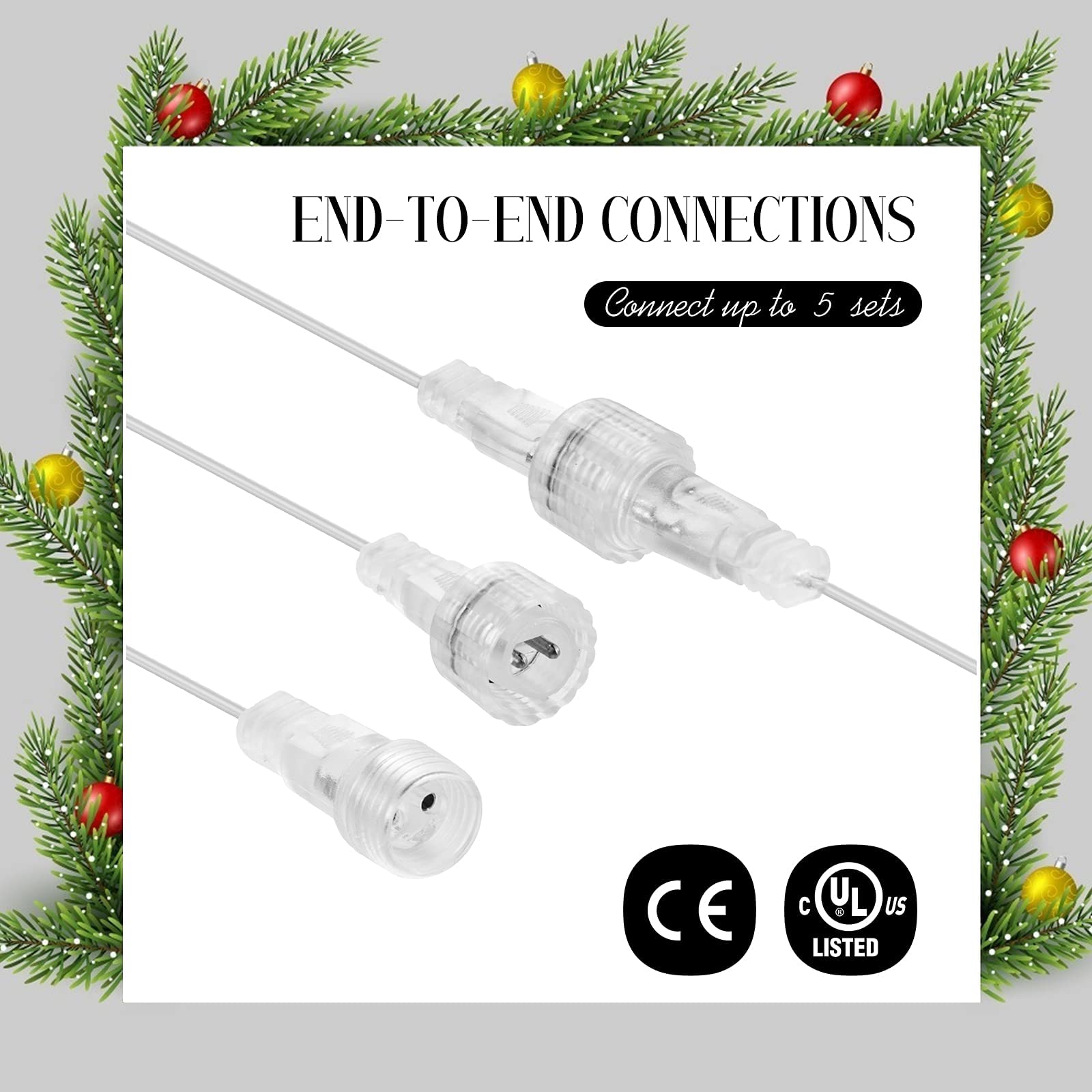 Quntis Luzes de Cortina LED 400 32FT – 80 Gotas de Estalactite & Bola de Cristal, 2 Modos para Decoração de Férias & Natal