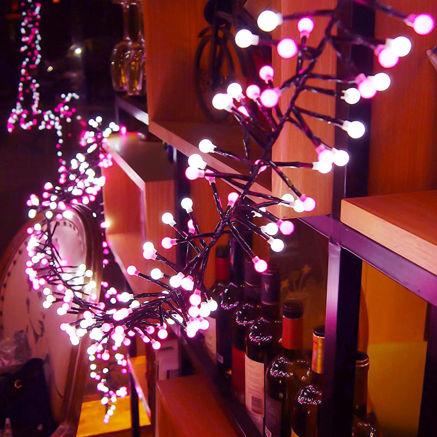 Quntis 13FT Cluster Christmas Lights, 400 LEDs – Pink & White, 8 Twinkle Modes for Holiday Decor