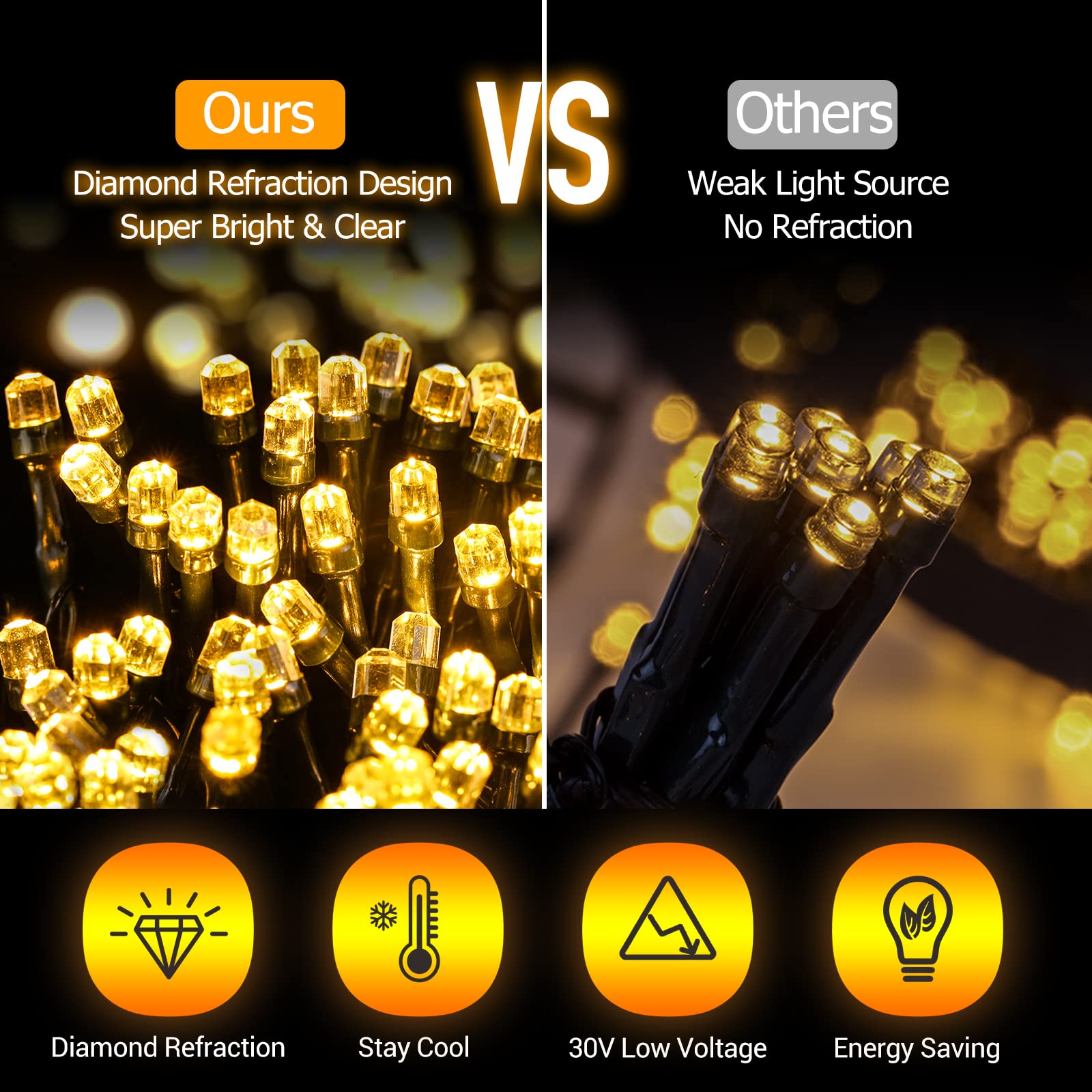 Quntis 6,6FT Weihnachtsbaumlichter – 400 LED, 10 Linien, IP44 wasserdicht, sicher für Kinder und Haustiere, Innen-/Außenbereich Feiertagsdekoration