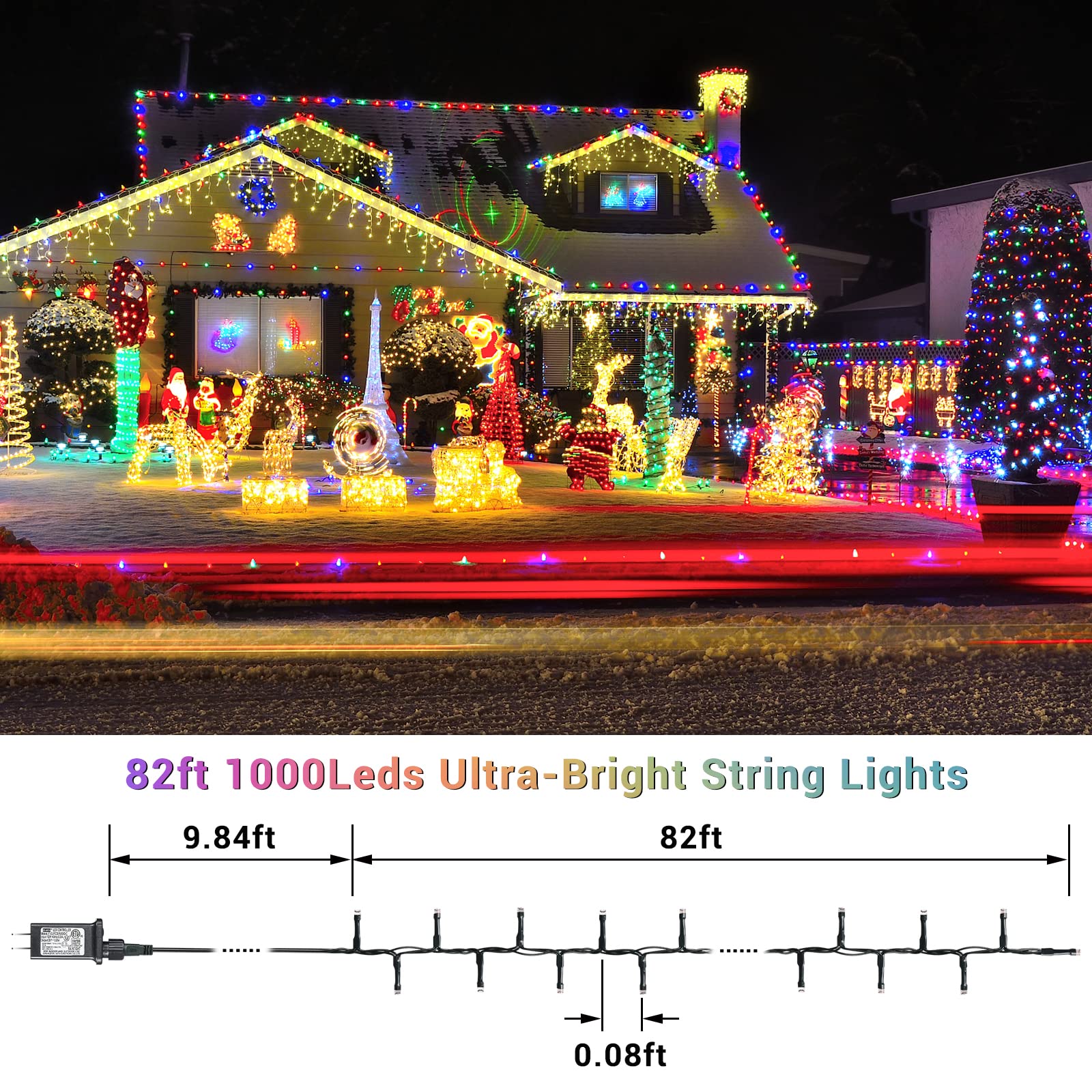 Quntis Christmas Cluster Tree Lights – Multicolor, 8 Modes Plug-In, 2 Sizes for Holiday & Xmas Decor