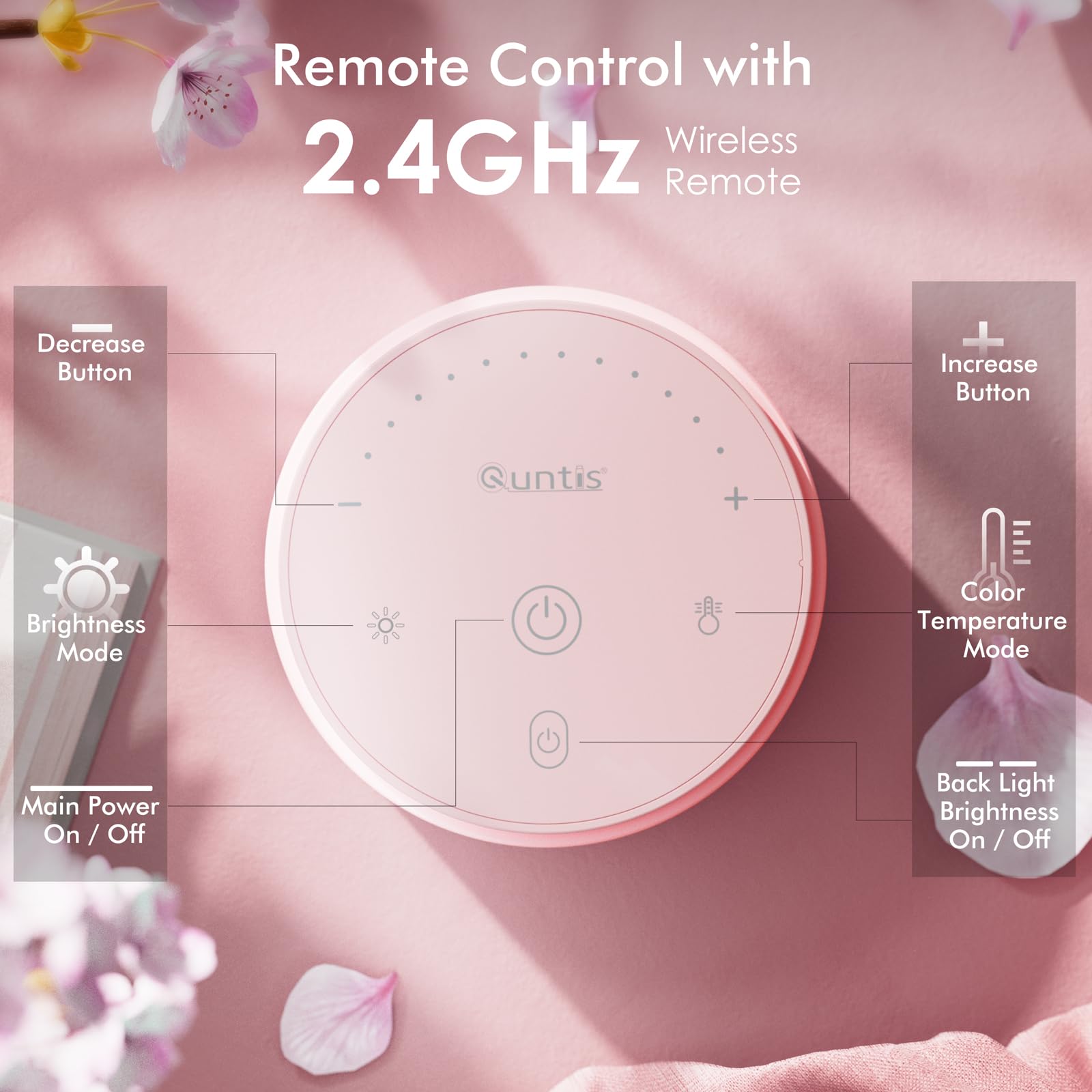Quntis Pink Monitor Lichtleiste mit Fernbedienung, augenfreundlich ohne Blendung, platzsparende Schreibtischlampe als Geschenk für Mädchen, stufenlos dimmbar, moderne ästhetische Schreibtischlichtleiste für Home Office Gaming Lesen (15,7 Zoll)