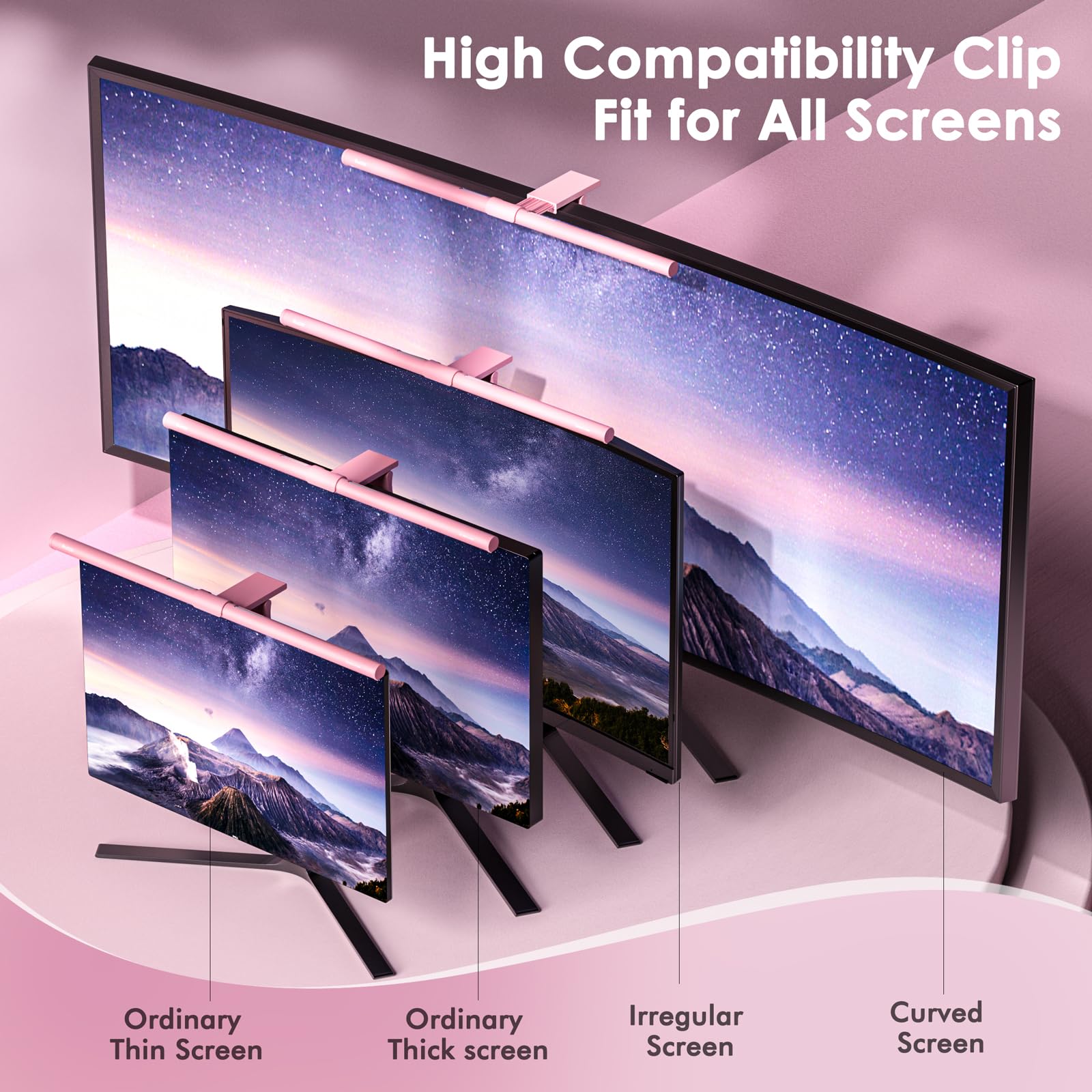 Quntis Pink Monitor Lichtleiste mit Fernbedienung, augenfreundlich ohne Blendung, platzsparende Schreibtischlampe als Geschenk für Mädchen, stufenlos dimmbar, moderne ästhetische Schreibtischlichtleiste für Home Office Gaming Lesen (15,7 Zoll)
