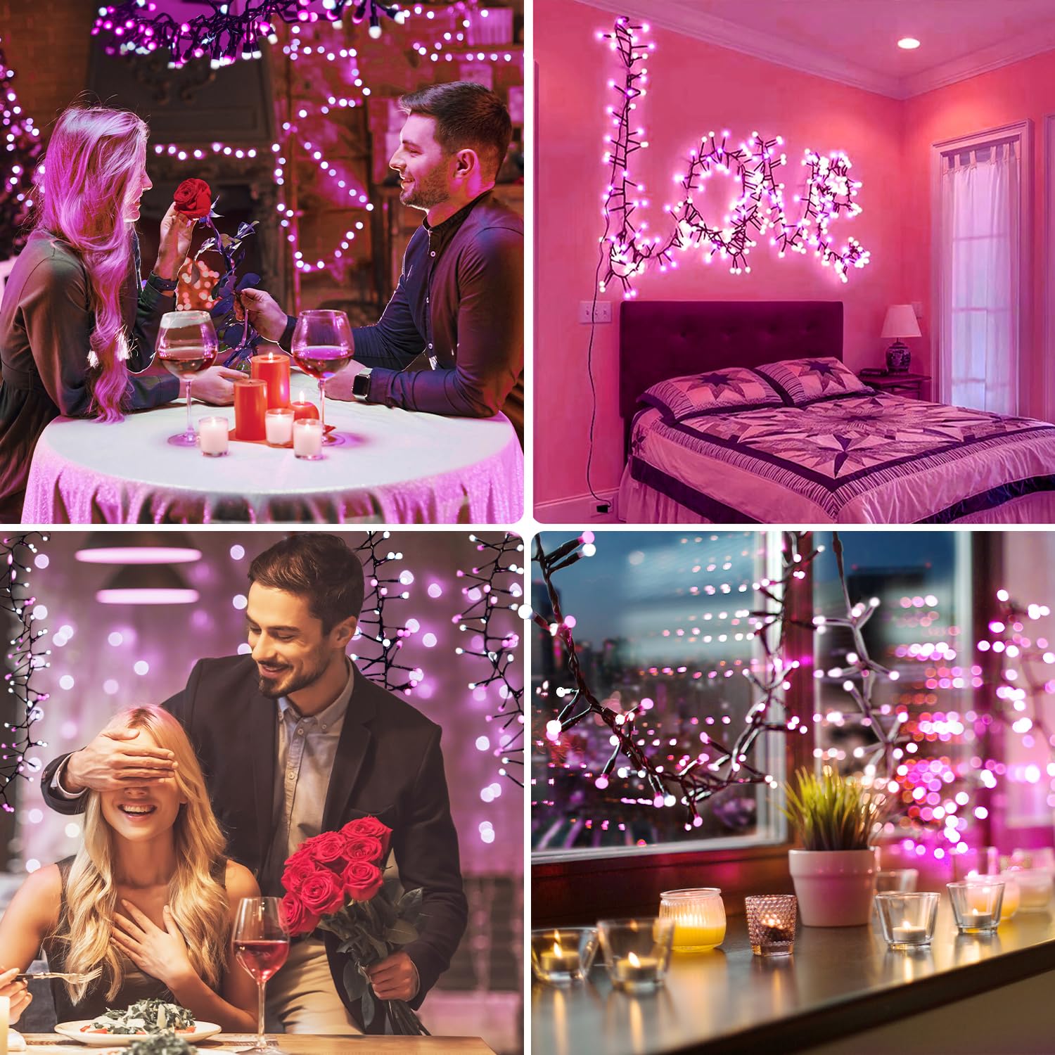 Quntis 13FT Cluster Christmas Lights, 400 LEDs – Pink & White, 8 Twinkle Modes for Holiday Decor