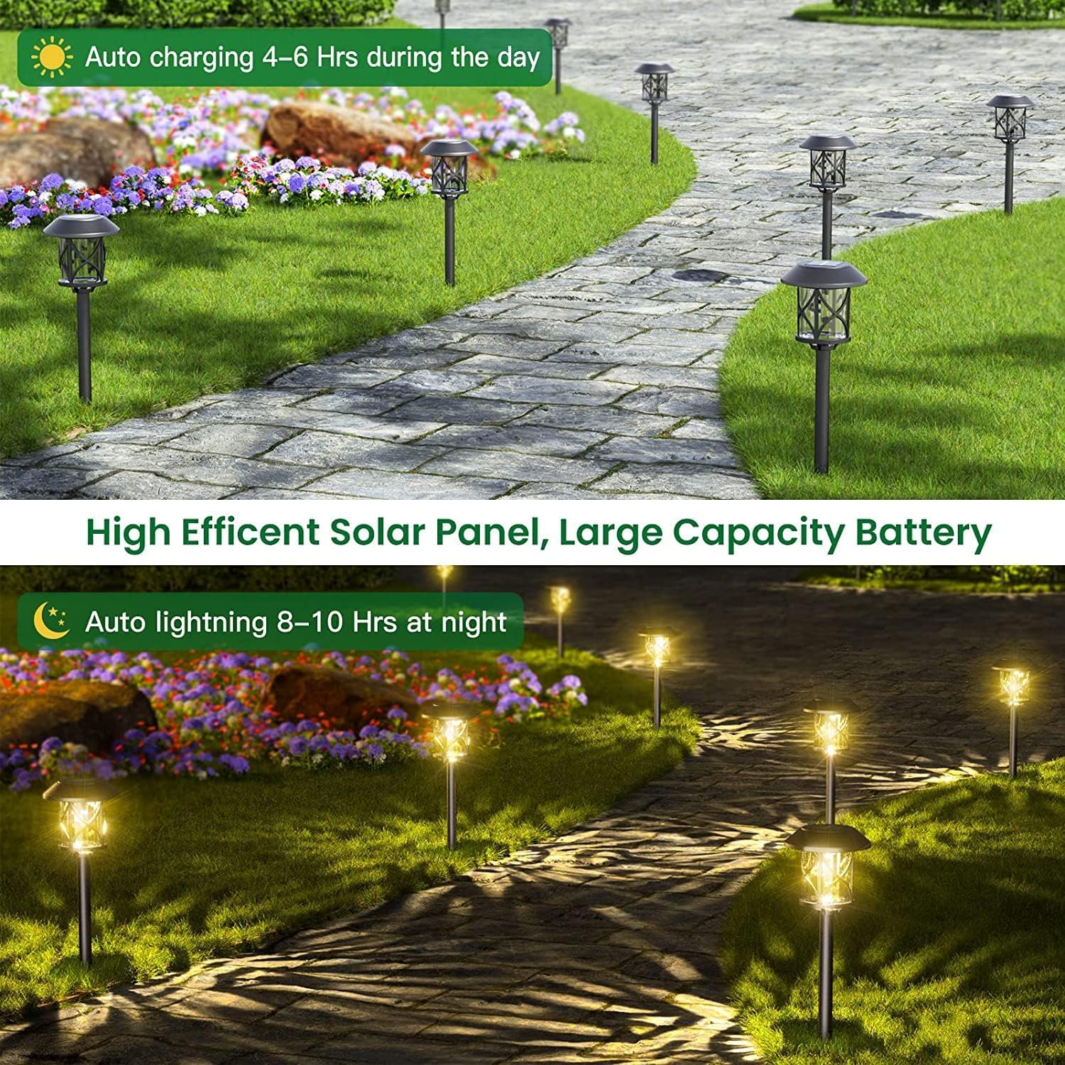 Luces de Camino Solares IP65 Impermeables y Brillantes para Jardín, Entrada, Sendero, Paquete de 8