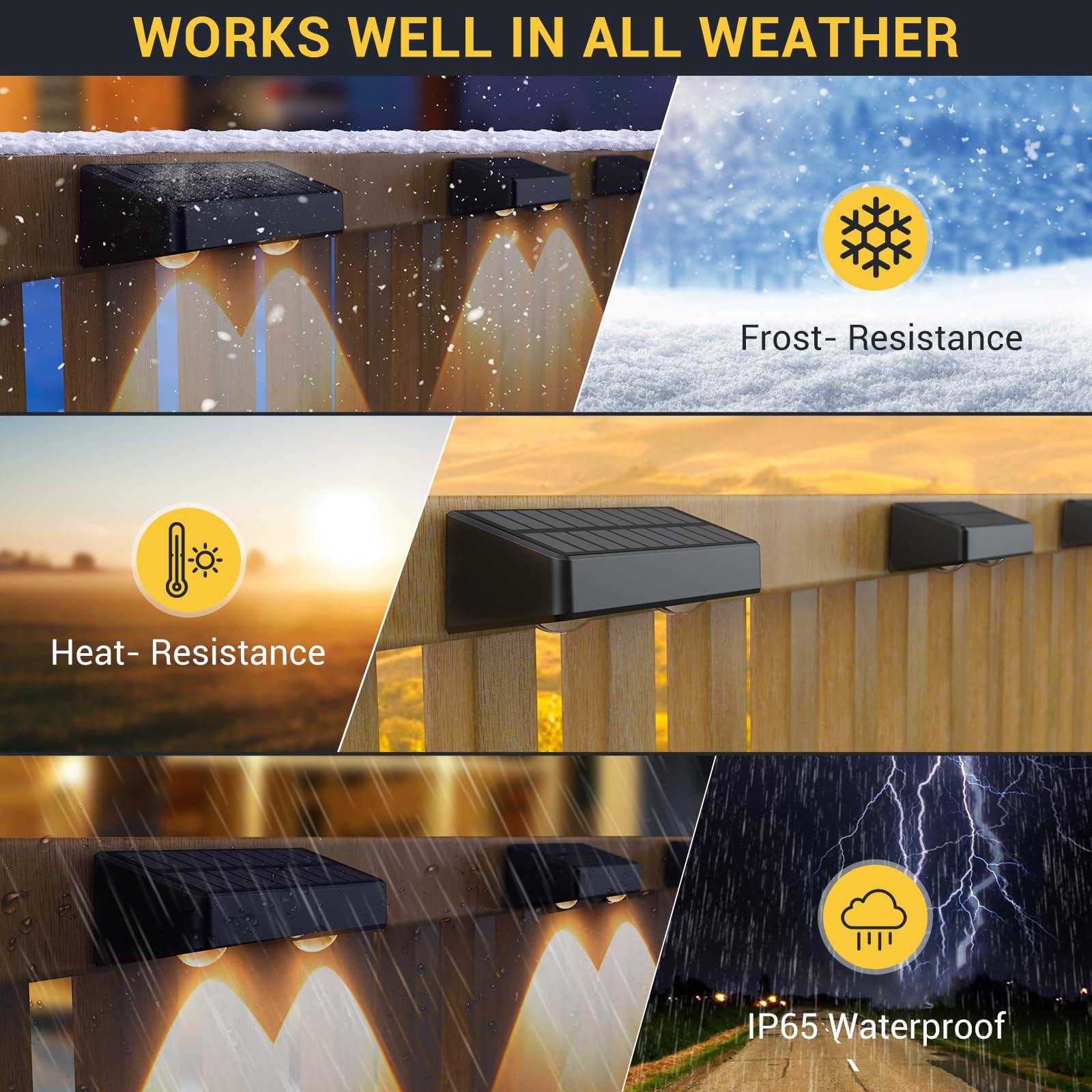 Quntis RGBCW Solar Fence Lights, Warm White and 7 Color Changing, IP65 Waterproof Lighting for Outdoor Fence and Wall