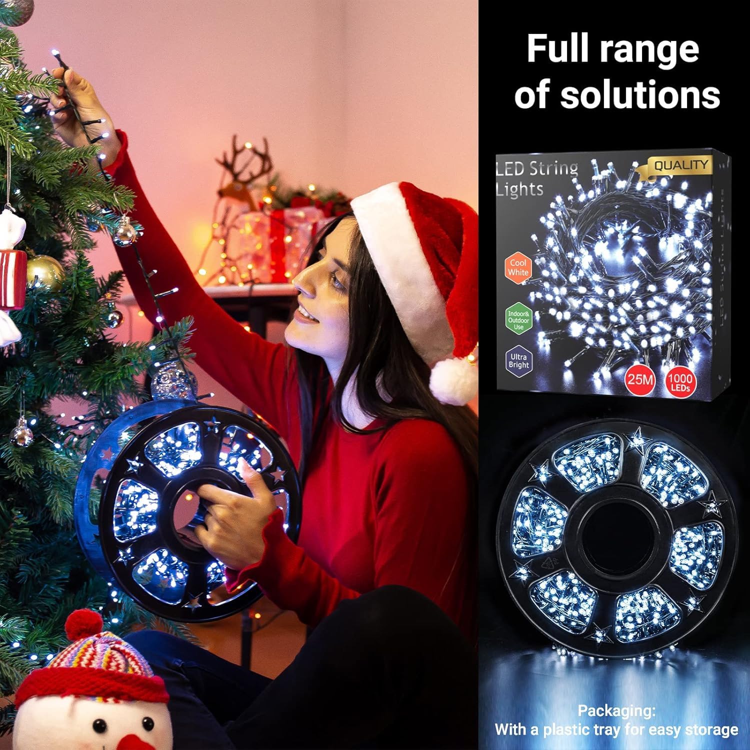 Quntis Christmas Cluster Tree Lights – White, 8 Modes Plug-In, 2 Sizes for Holiday & Xmas Decor