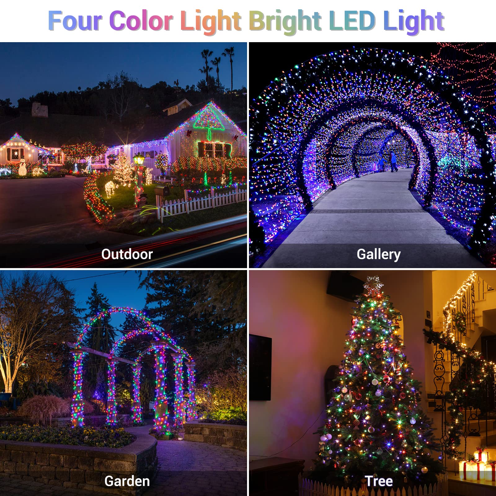Quntis Christmas Cluster Tree Lights – Multicolor, 8 Modes Plug-In, 2 Sizes for Holiday & Xmas Decor