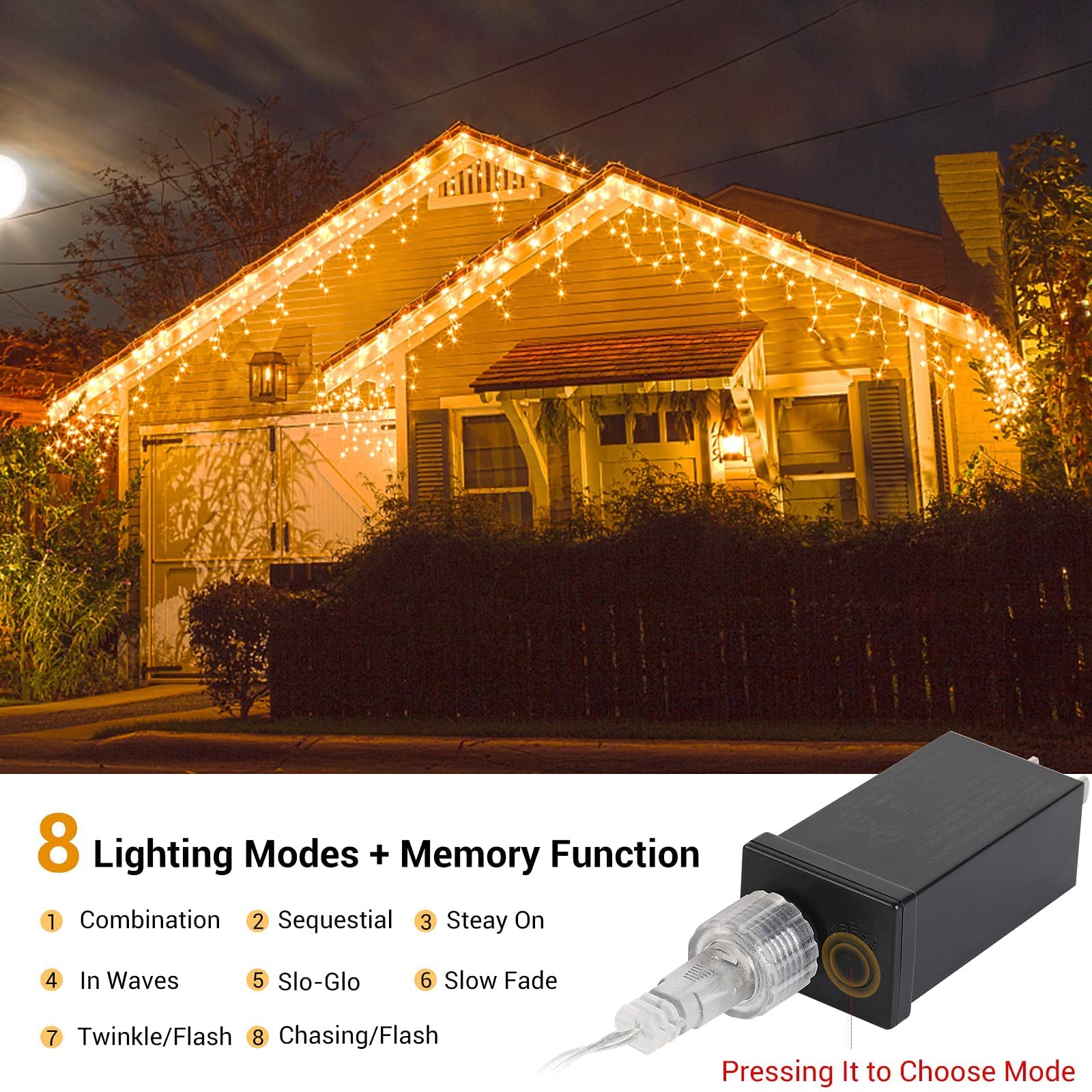 Quntis Luzes de Cortina LED 400 32FT – 80 Gotas de Estalactite & Bola de Cristal, 2 Modos para Decoração de Férias & Natal