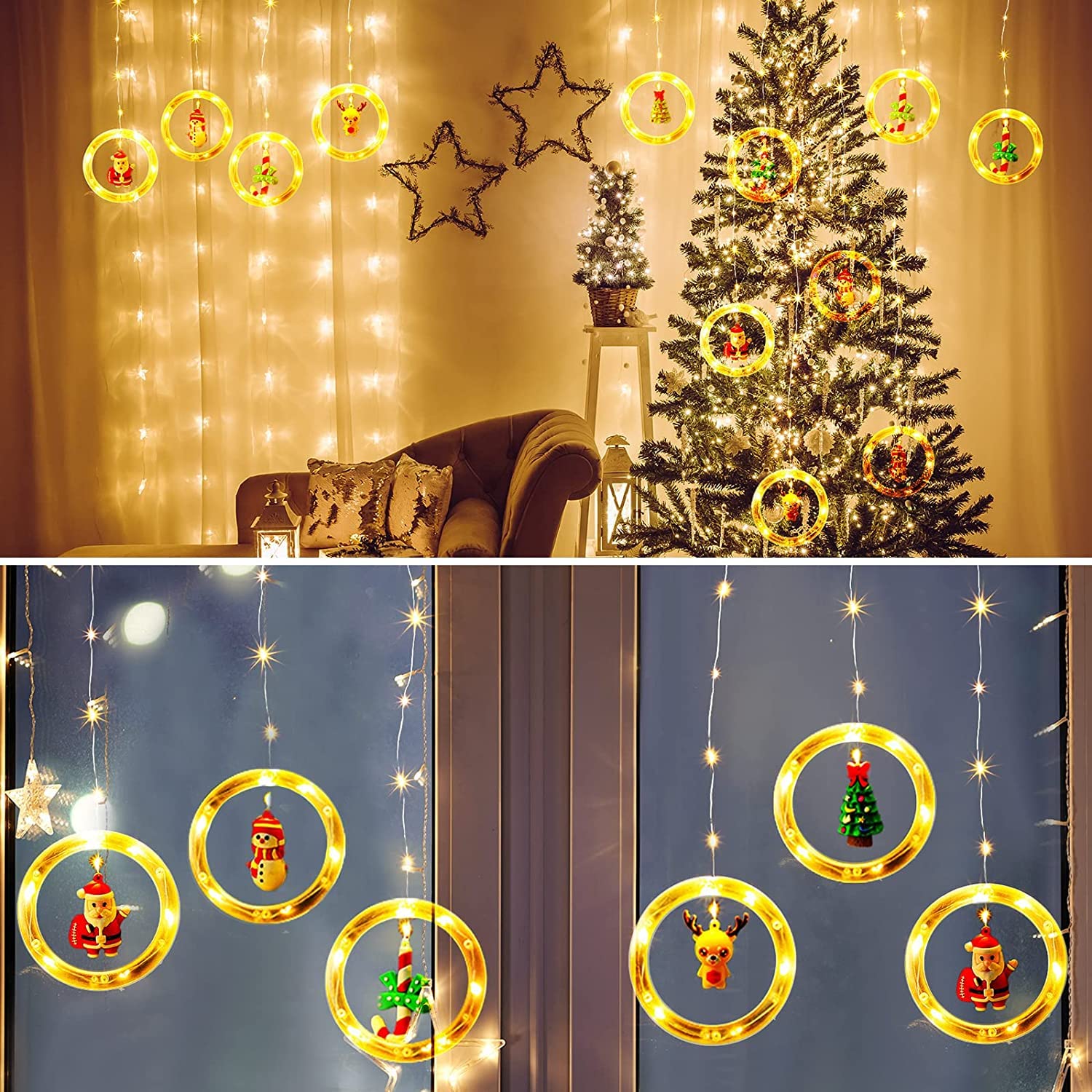 Quntis Weihnachts-LED-Vorhanglichter – 100 LEDs, 9,8FT x 2,3FT Weihnachtsfensterlichter mit 8 Modi für Feiertags- und Weihnachtsdekoration