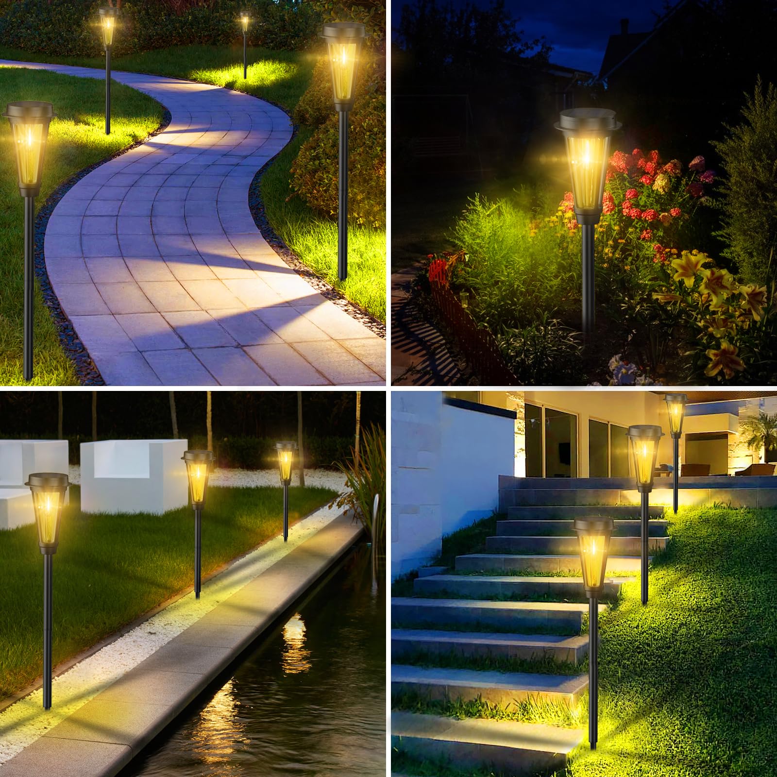 Quntis 6 Pack Solar Pathway Lights Outdoor, Waterproof Solar Lights Outdoor, Auto On/Off Solar Garden Lights Landscape Lighting, Warm White Solar Path Lights for Yard Driveway Walkway Patio Lawn