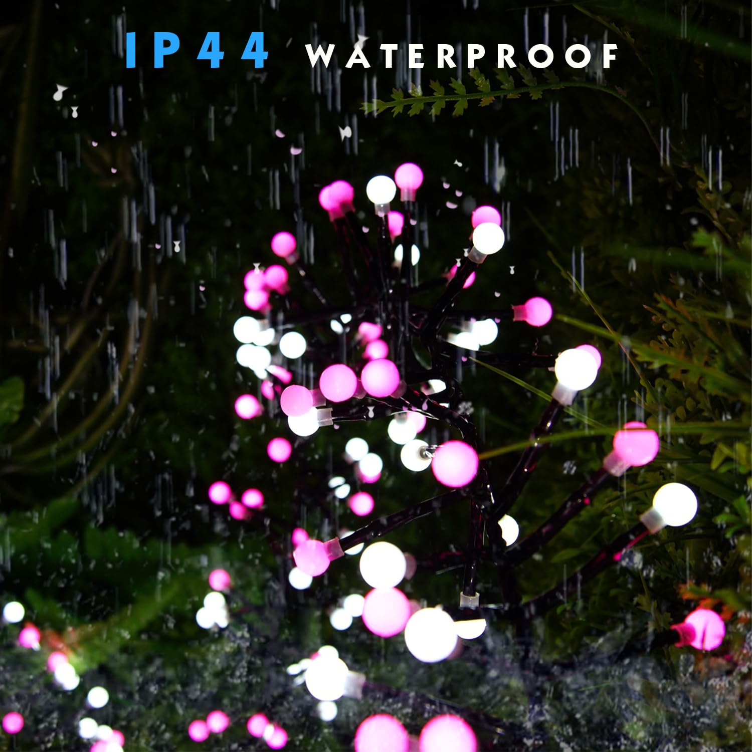 Quntis 13FT Cluster Christmas Lights, 400 LEDs – Pink & White, 8 Twinkle Modes for Holiday Decor