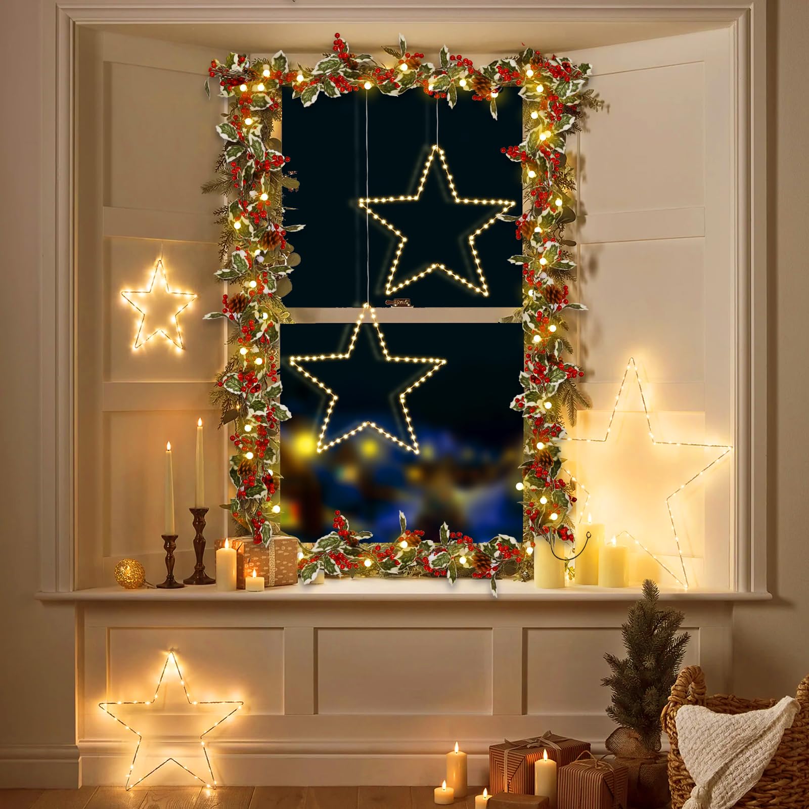 حزمة 2 من إكليل التوت الأحمر بمسافة 1.8 متر مع 40 مصباح LED – أوضاع إضاءة متعددة (8 أوضاع) لتزيين أضواء عيد الميلاد الرائعة، مثالي لترتيبات العطلات الاحتفالية.