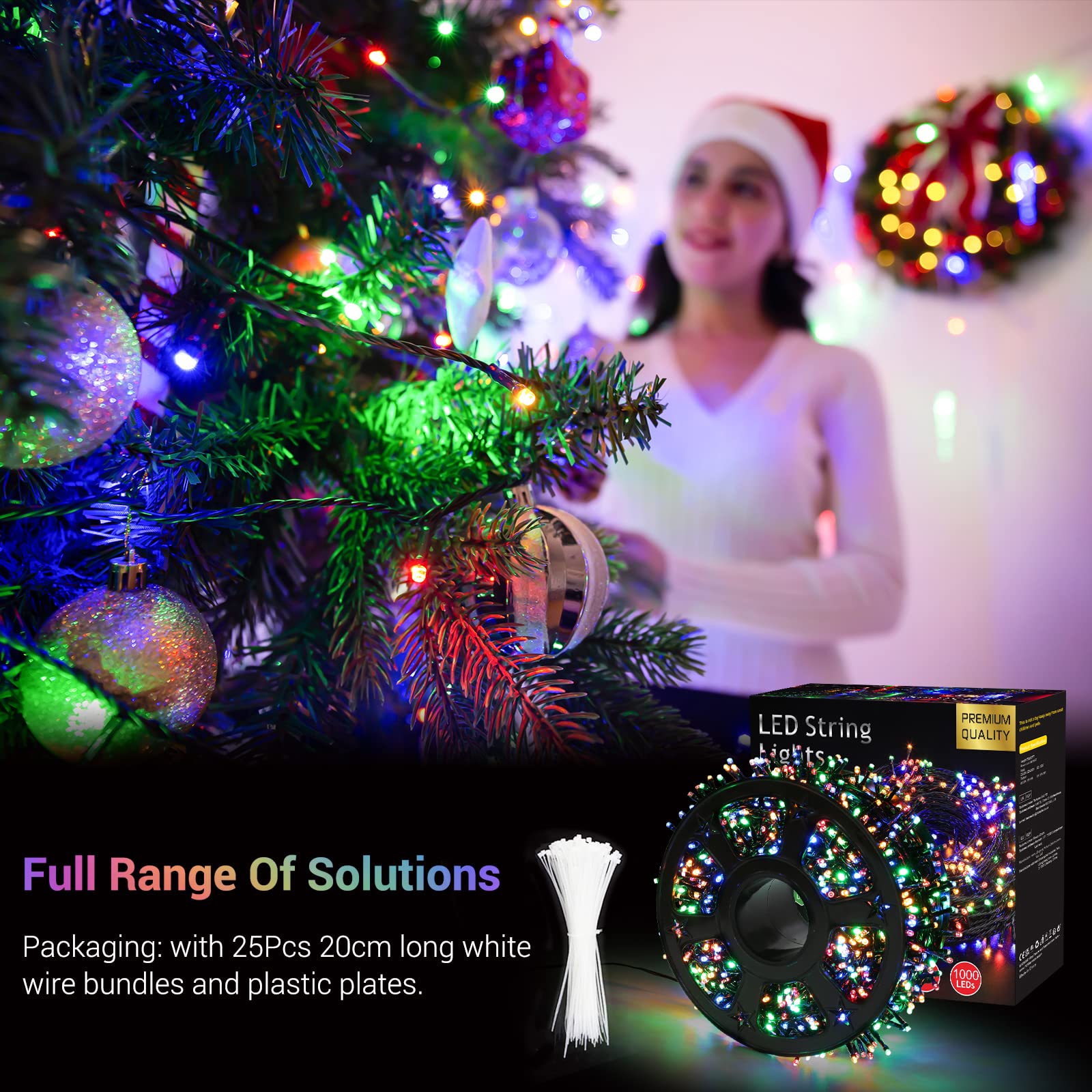 Quntis Christmas Cluster Tree Lights – Multicolor, 8 Modes Plug-In, 2 Sizes for Holiday & Xmas Decor