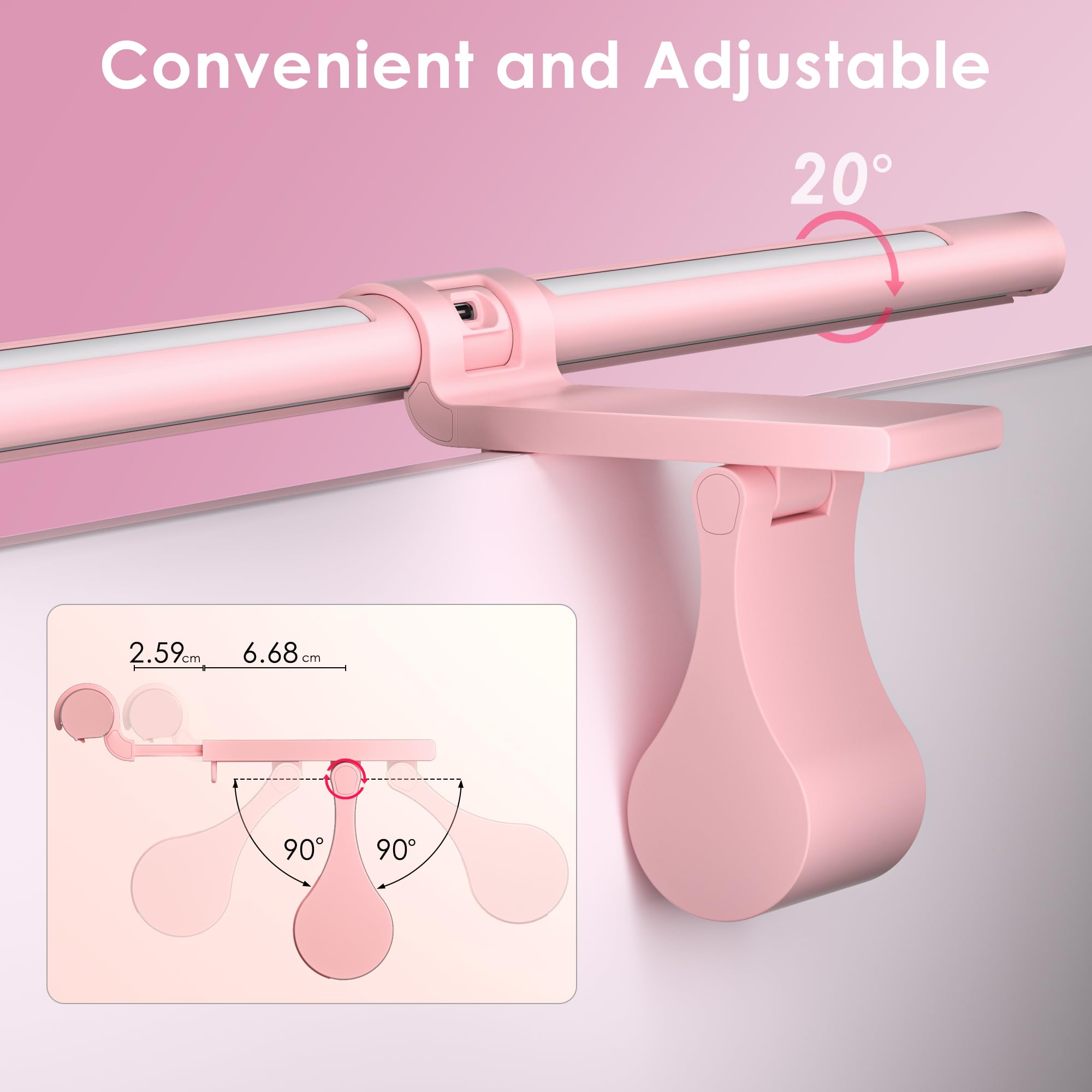 Quntis Pink Monitor Lichtleiste mit Fernbedienung, augenfreundlich ohne Blendung, platzsparende Schreibtischlampe als Geschenk für Mädchen, stufenlos dimmbar, moderne ästhetische Schreibtischlichtleiste für Home Office Gaming Lesen (15,7 Zoll)