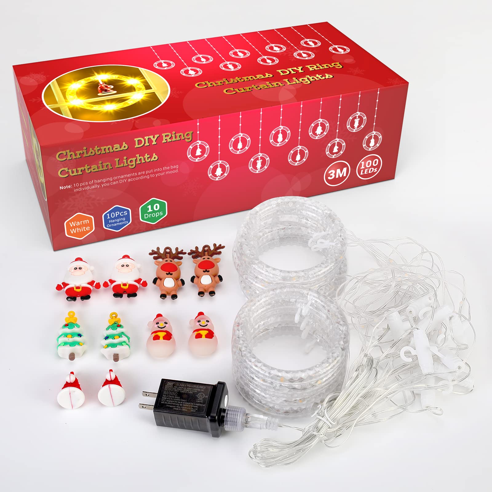Quntis Weihnachts-LED-Vorhanglichter – 100 LEDs, 9,8FT x 2,3FT Weihnachtsfensterlichter mit 8 Modi für Feiertags- und Weihnachtsdekoration