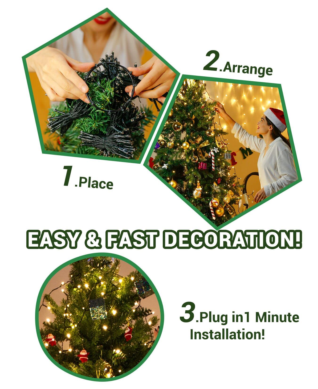 Quntis 6,6FT Weihnachtsbaumlichter – 400 LED, 10 Linien, IP44 wasserdicht, sicher für Kinder und Haustiere, Innen-/Außenbereich Feiertagsdekoration