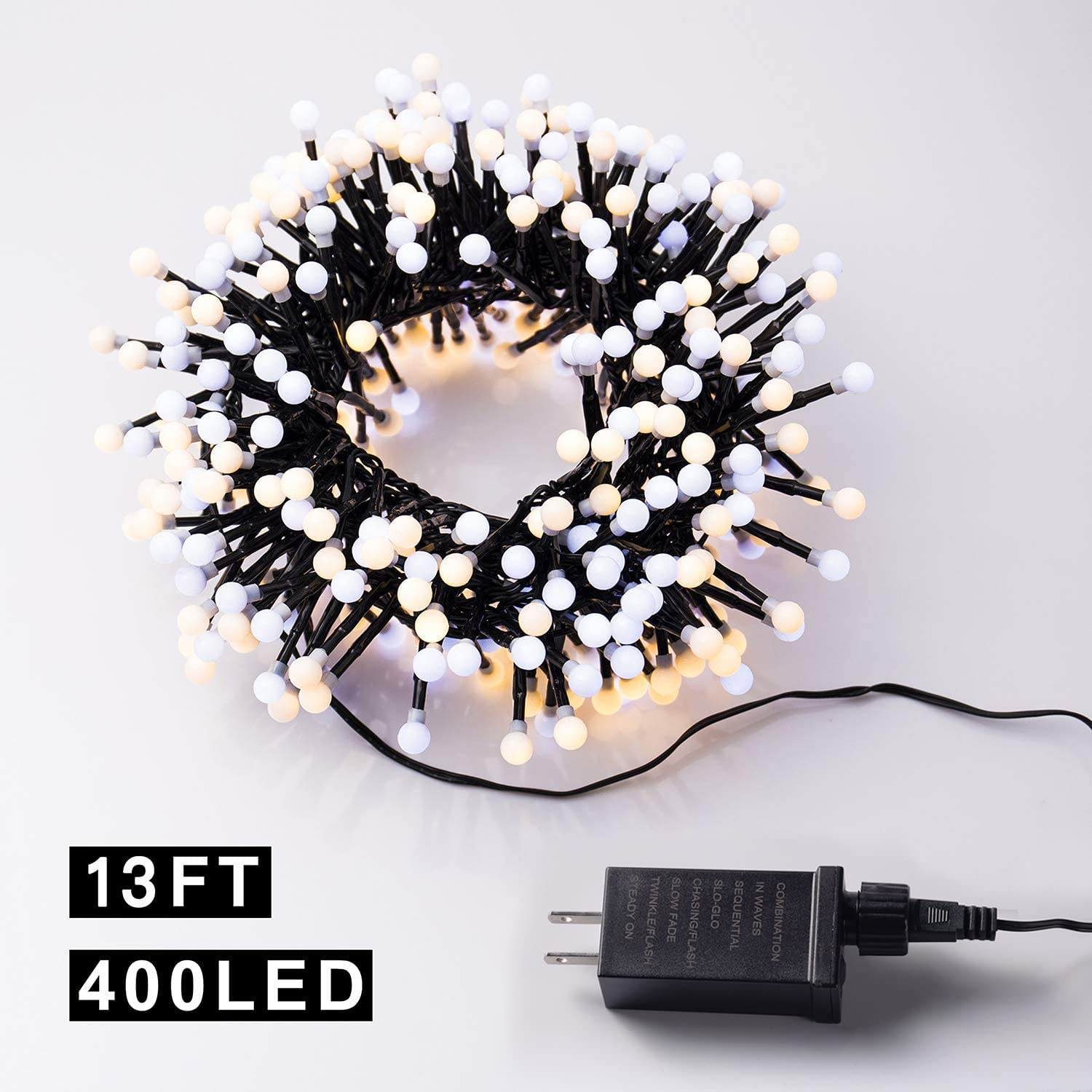 Quntis 400 LED 13FT Cluster Christmas Lights – 8 Modes, Waterproof, Connectable for Indoor & Outdoor Decor