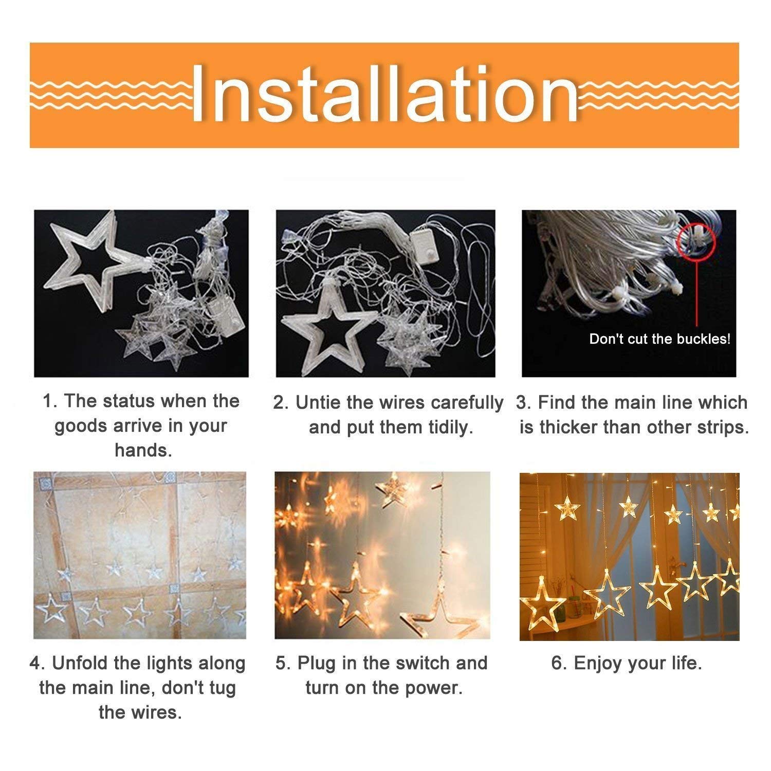 Quntis 138 LED 12-Estrella Conectable 6.5ft Cortina Luces de Navidad – 8 Modos Intermitentes, Decoración de Vacaciones en Blanco Cálido para Navidad y Iluminación Festiva