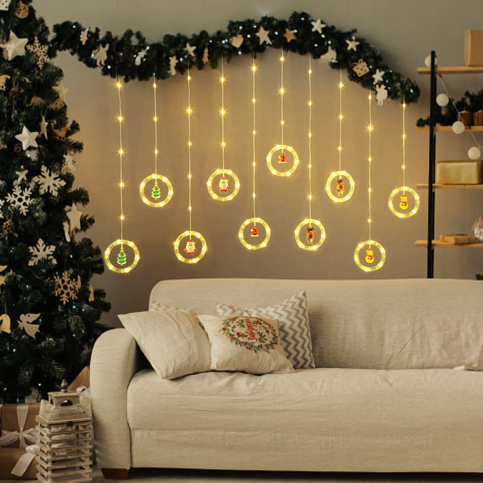 Quntis Weihnachts-LED-Vorhanglichter – 100 LEDs, 9,8FT x 2,3FT Weihnachtsfensterlichter mit 8 Modi für Feiertags- und Weihnachtsdekoration