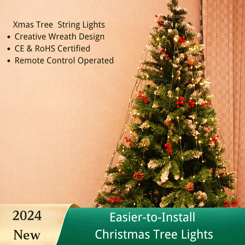 Quntis USB LED Ring Xmas Tree Topper Lights – IP42 Waterproof Dark Green Wire, Multi-Color Hanging String Lights for Holiday Tree Decoration