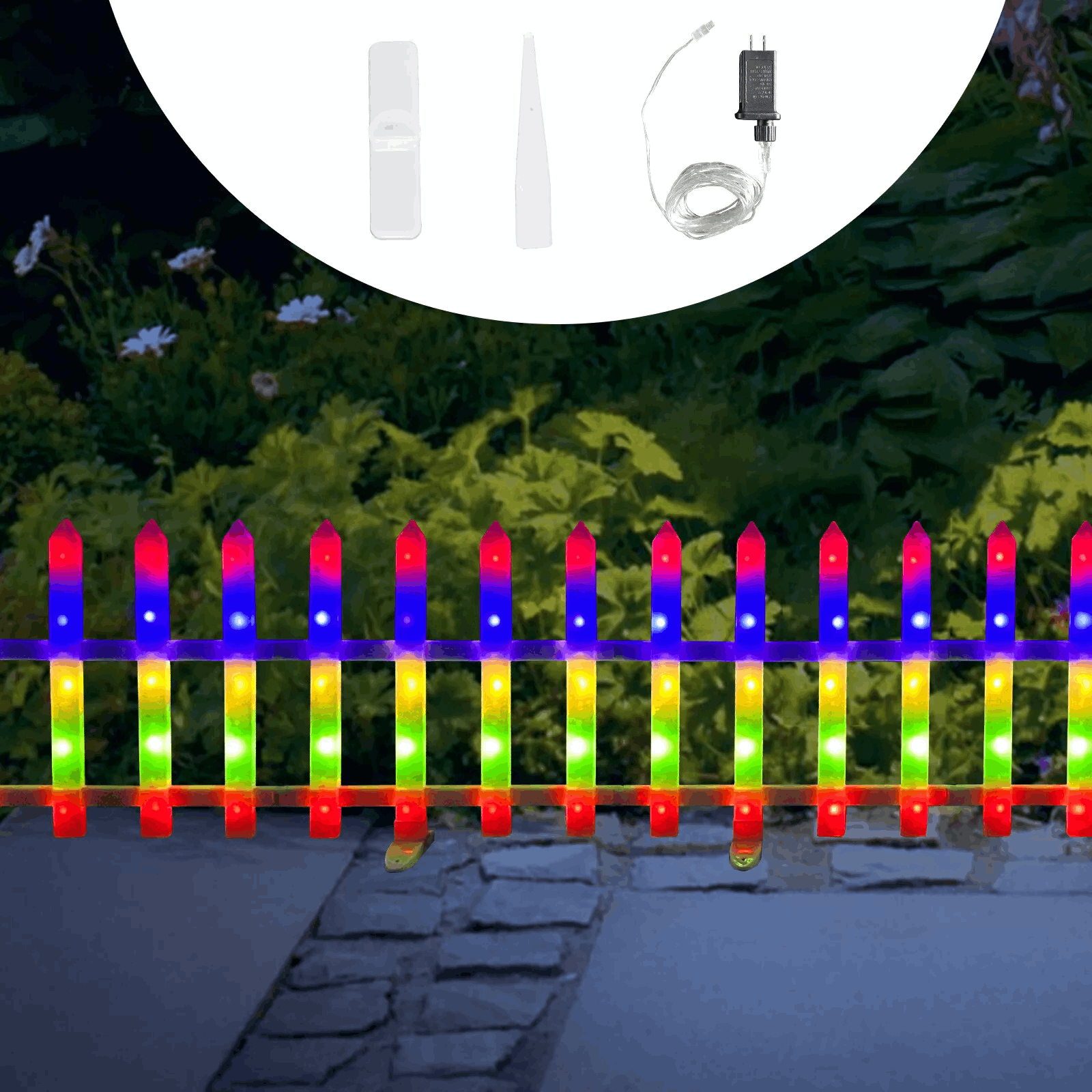 8 Pack Color-Changing Fence Lights, Remote-Controlled Outdoor Decoration, Plug-In for Sidewalks, Courtyards, & Lawns – Christmas Lights Series