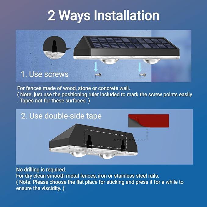 Solar Fence Lights Outdoor, Warm White & RGB LED Lights, Waterproof Solar Deck & Railing Lights for Patio, Stairs, Yard, and Backyard