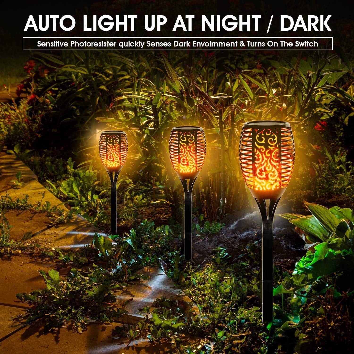 Faro Solare Impermeabile Torce a Fiamma Tremolante Illuminazione Decorativa per Esterni Illuminazione Faro Solare Torcia di Sicurezza per Giardino Patio Cortile Viale