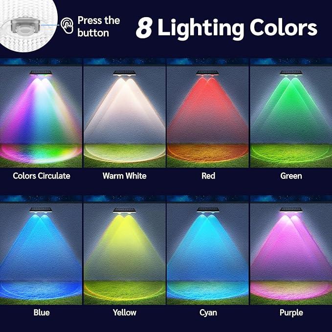 Solar Fence Lights Outdoor, Warm White & RGB LED Lights, Waterproof Solar Deck & Railing Lights for Patio, Stairs, Yard, and Backyard