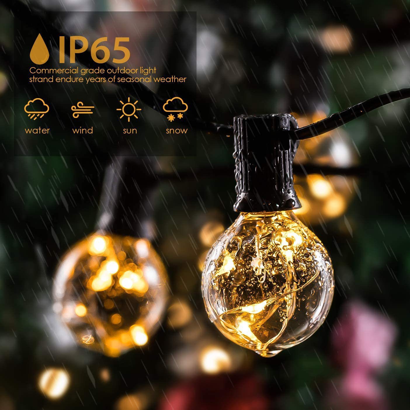 24FT LED G40 Outdoor String Lights – Waterproof, Linkable, Dimmable with Remote for Garden, Wedding & Party Decor