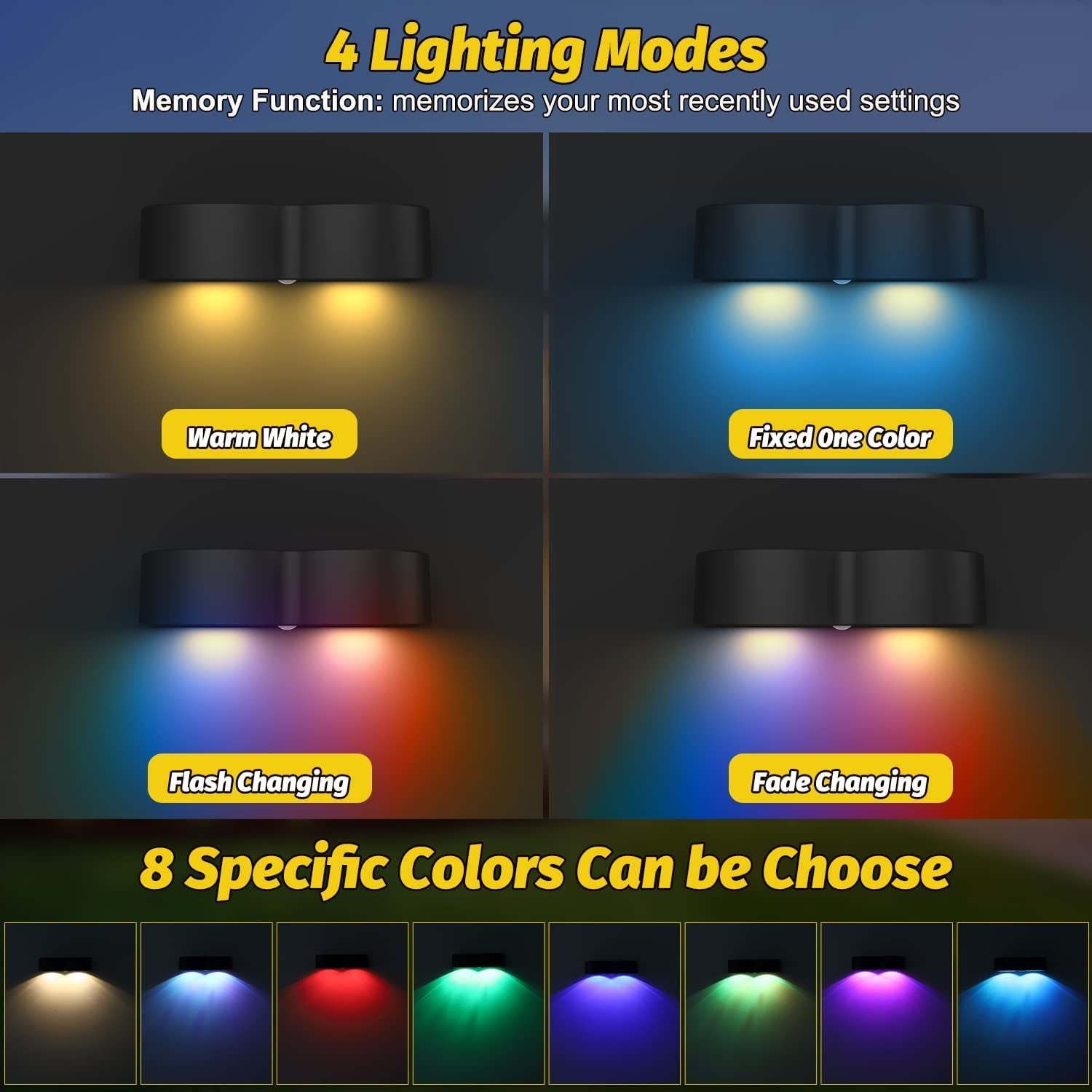 Solar Waterproof Fence & Wall Lights – IP65, Warm White & 8 RGB Fixed Colors for Deck, Patio