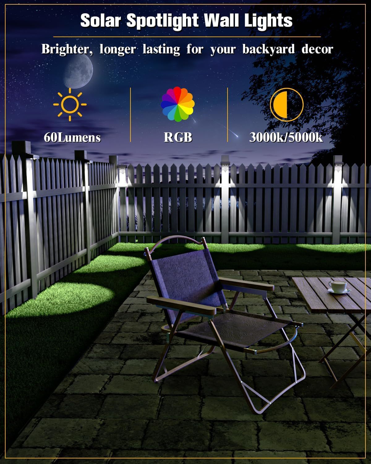Solar Fence Lights with 12 Modes RGB Color Glow LED Solar Lights Outdoor Waterproof, Solar Lights for Patio, Backyard, Deck, Fence