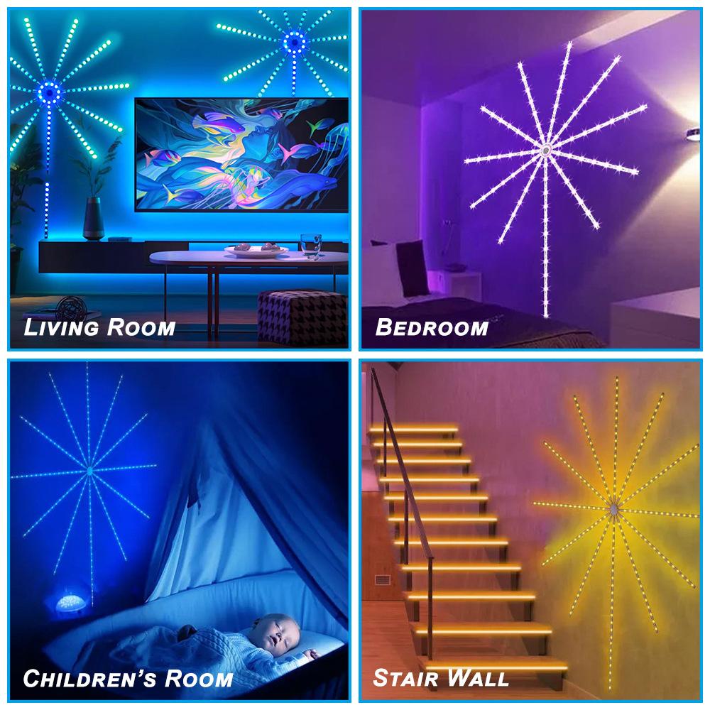 Smart Firework Led Strip Lights Indoor, Led Fireworks Lights Music/Mic Sync with Firework Launch Effect Remote & APP Control, RGB Color Changing Led Strip Lights for Room Party Decor