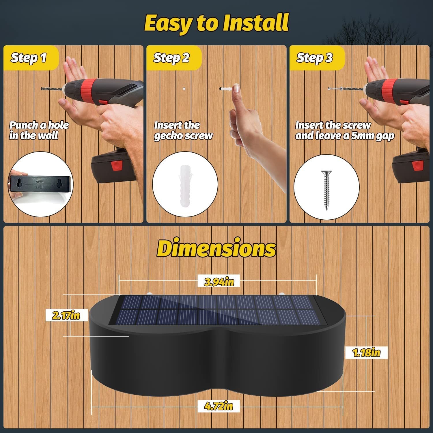 Solar Waterproof Fence & Wall Lights – IP65, Warm White & 8 RGB Fixed Colors for Deck, Patio