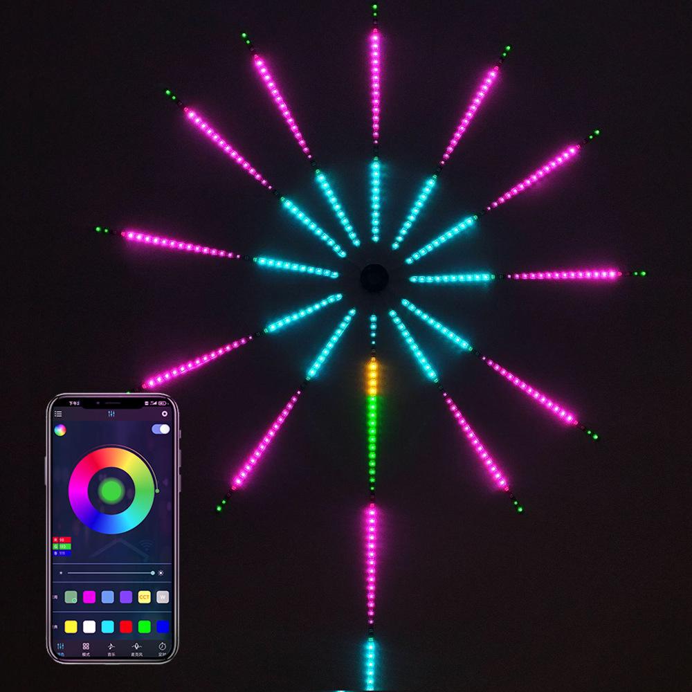Smart Firework Led Strip Lights Indoor, Led Fireworks Lights Music/Mic Sync with Firework Launch Effect Remote & APP Control, RGB Color Changing Led Strip Lights for Room Party Decor