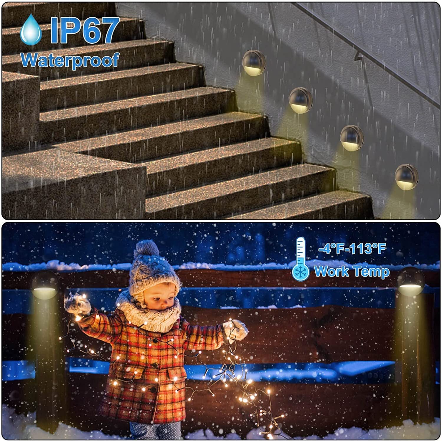 Recessed Deck Stairs Solar Step Lights low voltage with Wire Connector, LED Lights for Landscape Path Stair Walkway Yard Fence Patio, 6PACK