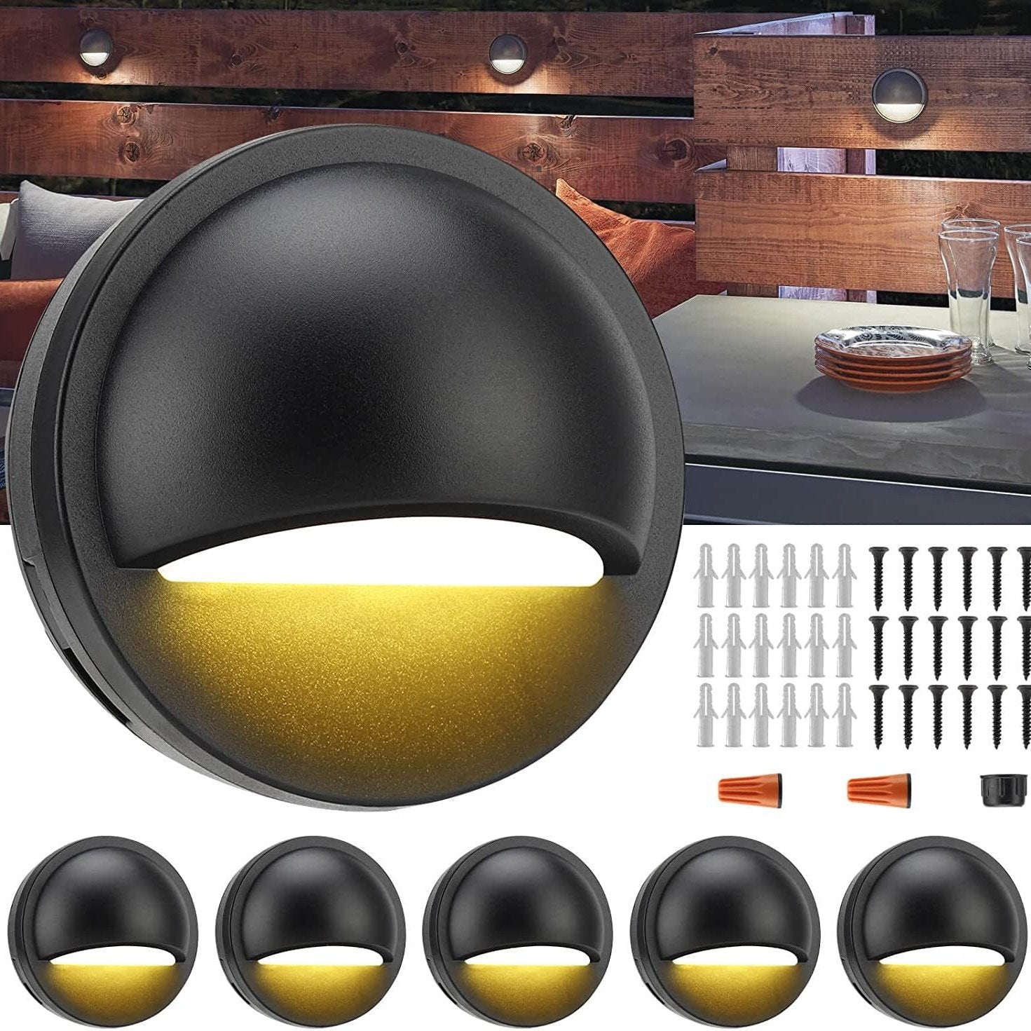 Recessed Deck Stairs Solar Step Lights low voltage with Wire Connector, LED Lights for Landscape Path Stair Walkway Yard Fence Patio, 6PACK