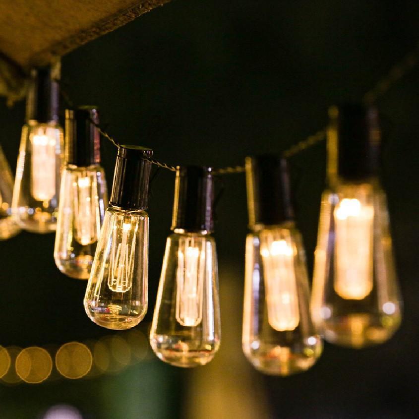 Quntis bruchsichere Außen-Lichterkette, Vintage-Edison-LED-Glühbirnen