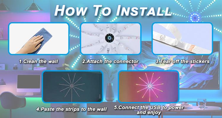 Smart Firework Led Strip Lights Indoor, Led Fireworks Lights Music/Mic Sync with Firework Launch Effect Remote & APP Control, RGB Color Changing Led Strip Lights for Room Party Decor