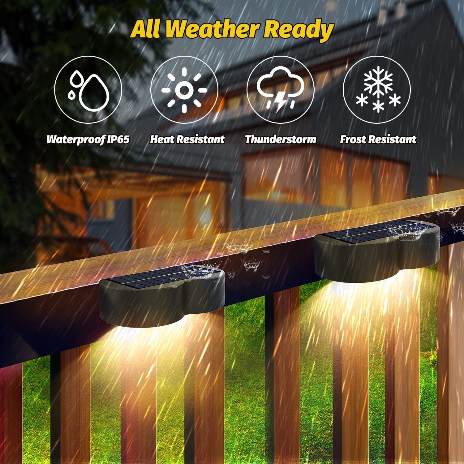 Solar Waterproof Fence & Wall Lights – IP65, Warm White & 8 RGB Fixed Colors for Deck, Patio