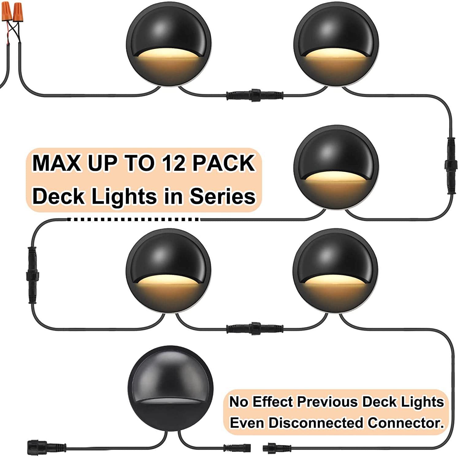 Recessed Deck Stairs Solar Step Lights low voltage with Wire Connector, LED Lights for Landscape Path Stair Walkway Yard Fence Patio, 6PACK