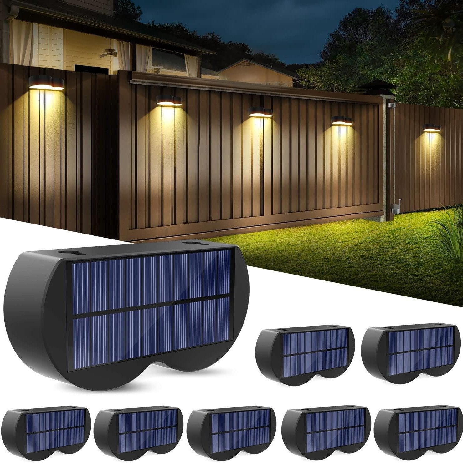 Solar Waterproof Fence & Wall Lights – IP65, Warm White & 8 RGB Fixed Colors for Deck, Patio