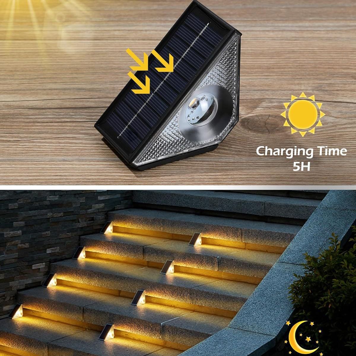 Quntis RGBWW Solar Step Lights, Warm White and 7 Colors, IP65 Waterproof Triangle Solar Lighting for Outdoor Stairs