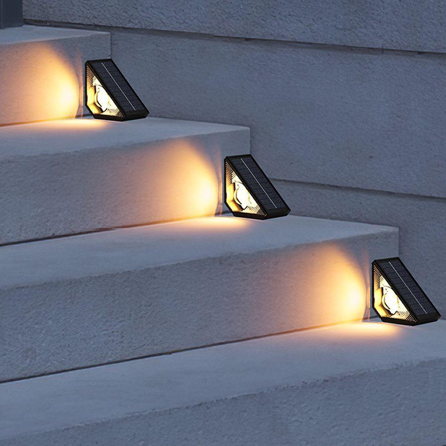 2 Pack Solar Step Light Automatic on/Off IP67 Waterproof Deck Light Warm White 6 Pieces Set All Night Lighting Suitable for Courtyard Garden Lane Porch Path Swimming Pool