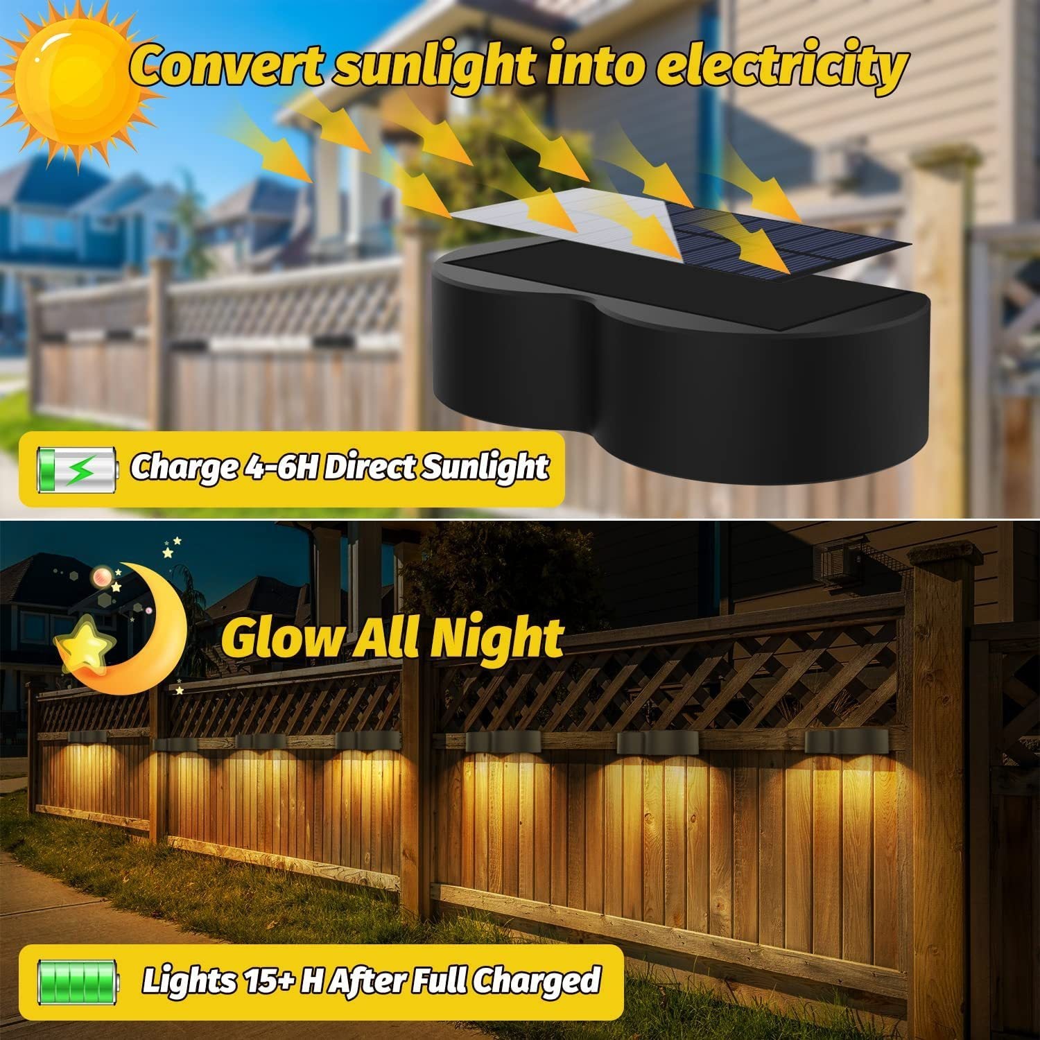 Solar Waterproof Fence & Wall Lights – IP65, Warm White & 8 RGB Fixed Colors for Deck, Patio