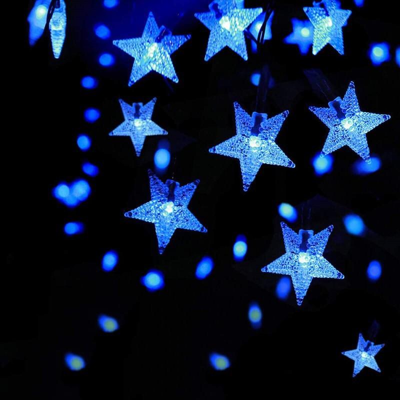 ソーラークリスマスストリングライト屋外用、ソーラー駆動の星型ストリングライト、クリスマスガーデン装飾用の8モード防水