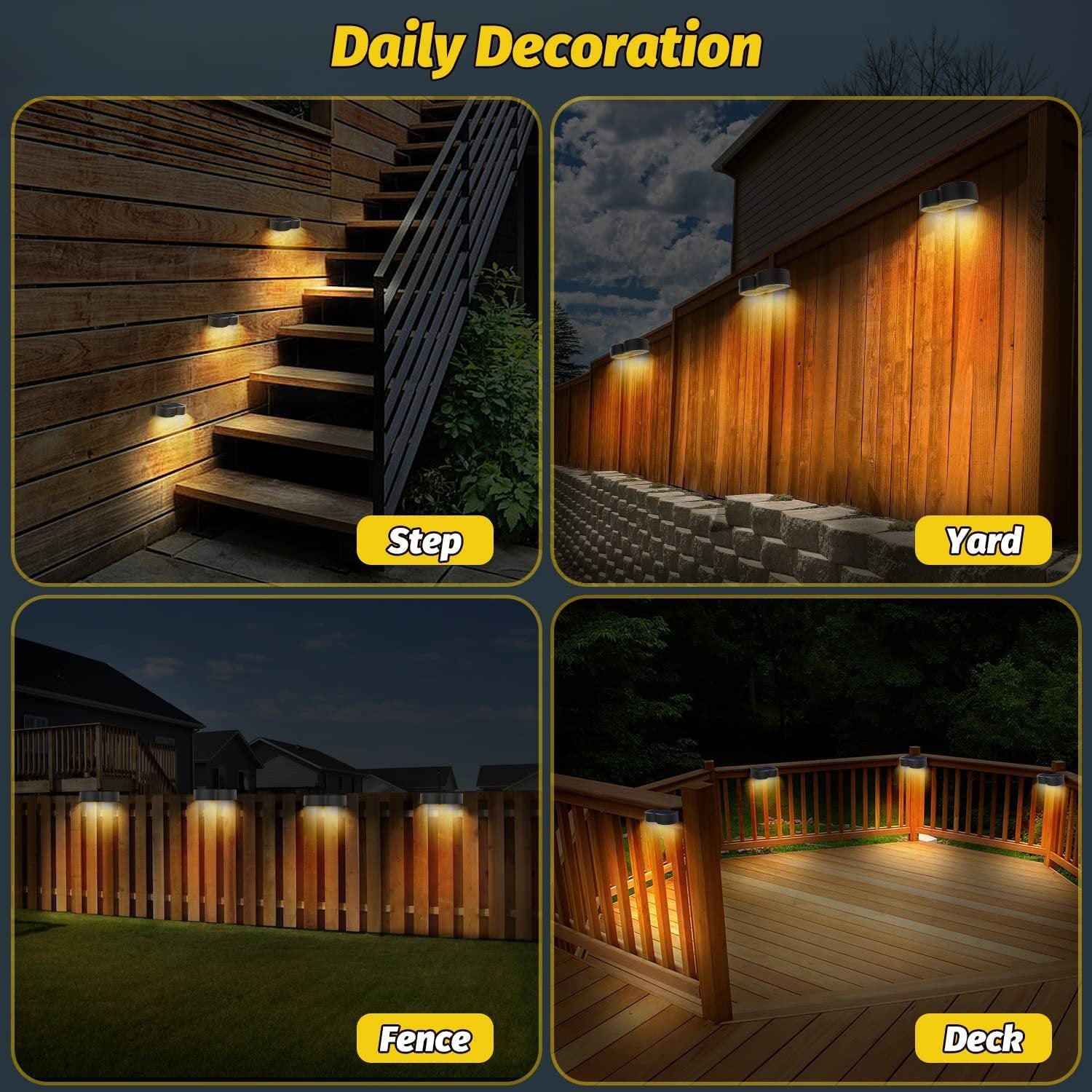 Solar Waterproof Fence & Wall Lights – IP65, Warm White & 8 RGB Fixed Colors for Deck, Patio